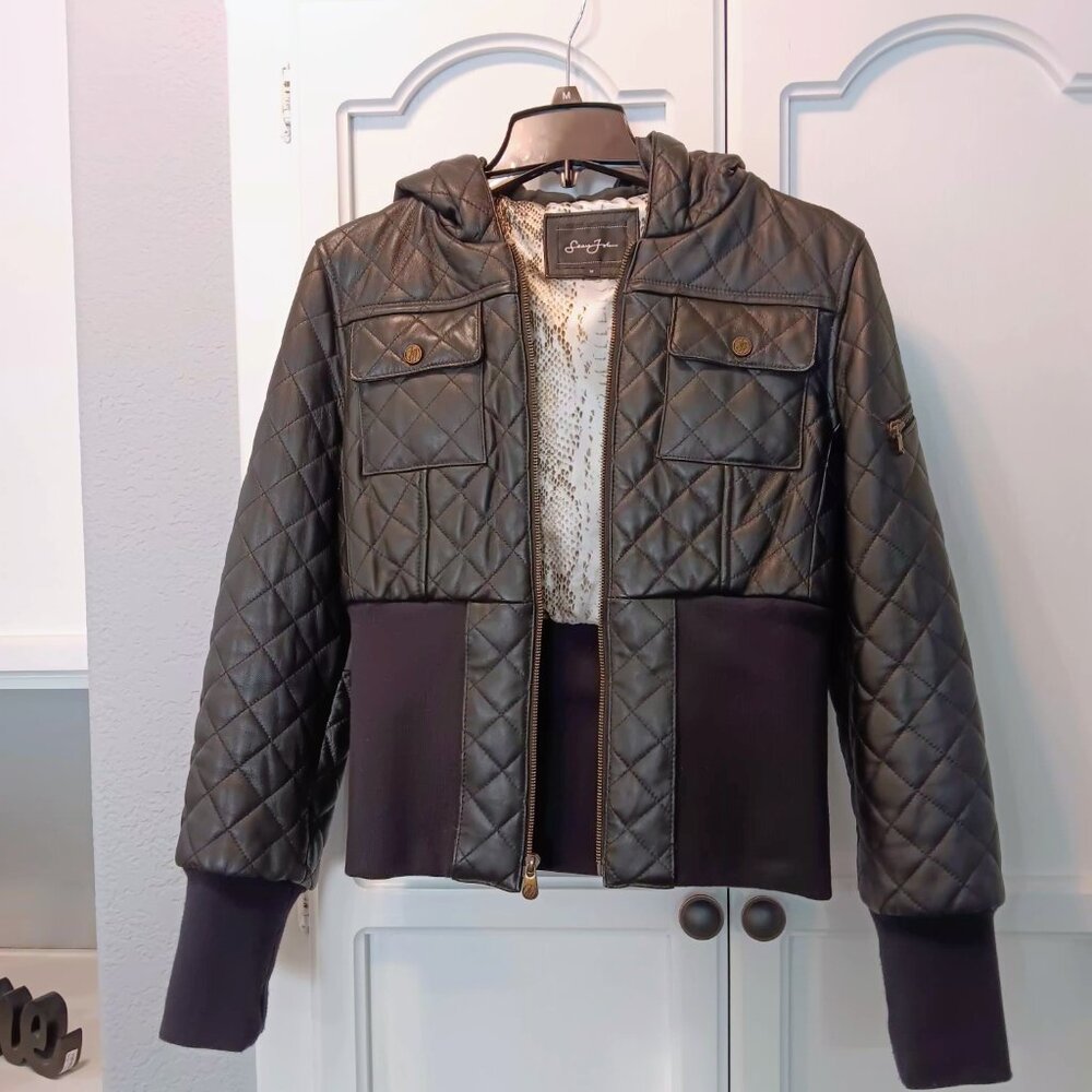 Sean Jean Leather Bomber Jacket